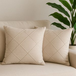 Kit 2 Capas de Almofada Linho Cru Drapeada Bege Cru 45x45cm