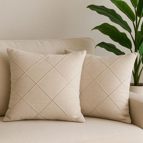Kit 2 Capas de Almofada Linho Cru Drapeada Bege Cru 45x45cm