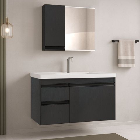 Kit Armário de Banheiro Fimap Gabinete com Cuba Lavatório King 73cm Fimap Grafite