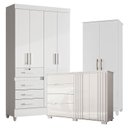 Ver imagem 1 de Guarda Roupa Infantil Sobral com Cômoda Texas e Armário Multiuso Jade Branco Brilho – Moval