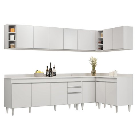 Armário de Cozinha Modulado de Canto 7 Peças Cp35 Balcão com Tampo Branco - Lumil Lumil Móveis