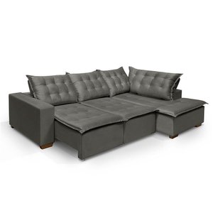 Sofá De Canto 5 Lugares 270cm Retrátil E Reclinável Cinza