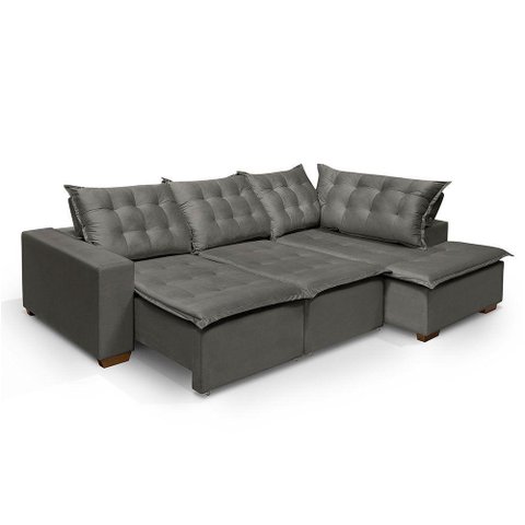 Sofá De Canto 5 Lugares 270cm Retrátil E Reclinável Cinza