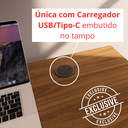 Ver imagem 2 de Mesa Escrivaninha Home Office Estilo Industrial 100% Mdf com Usb/tipo-c Embutido:carvalho/freijó