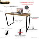 Ver imagem 3 de Mesa Escrivaninha Home Office Estilo Industrial 100% Mdf com Usb/tipo-c Embutido:carvalho/freijó