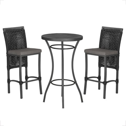 Mesa Bistro e 2 Banquetas Roma Preta Corda Náutica 11 Trama Original