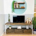 Ver imagem 1 de Rack de Tv Industrial de Ferro e Madeira Style Square 3 Nichos Uno com Gaveta Tabaco e Branco