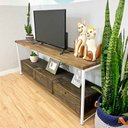 Ver imagem 2 de Rack de Tv Industrial de Ferro e Madeira Style Square 3 Nichos Uno com Gaveta Tabaco e Branco