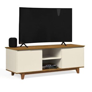 Rack / Bancada FL Para TV Até 55'' Estilo Retrô Com Estrutura dos Pés em Madeira Tampo e Portas em M