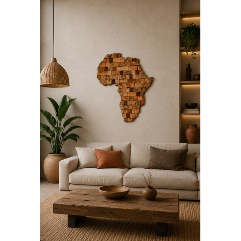 Mapa Mosaico África em Madeira Natural