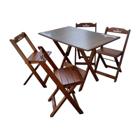 Conjunto Mesa Dobrável Madeira 110x70 com 4 Cadeiras Personalizada Hei Imbuia - Tarimatã