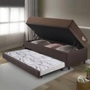 Ver imagem 3 de Bicama Box Baú com Courino Linho Marrom 96x203 com Colchão Relax Adorabile Molas Ensacadas Ecoflex