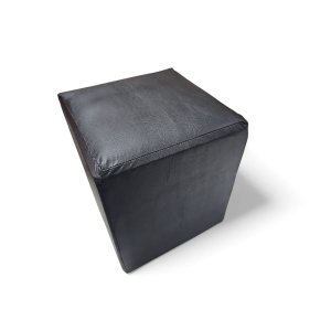 Mini Puff Banqueta Quadrado Cubo Decorativo Courino e Suede Preto Courino