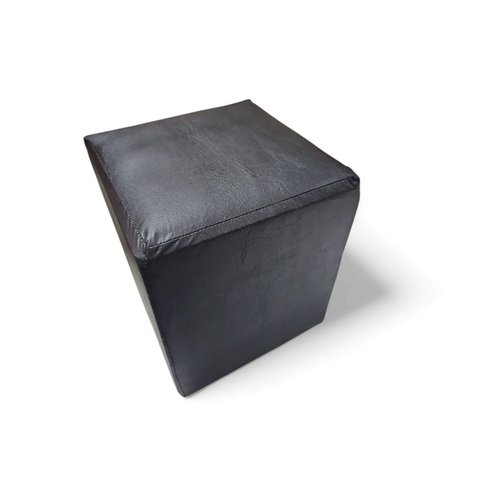 Mini Puff Banqueta Quadrado Cubo Decorativo Courino e Suede Preto Courino