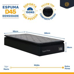 Colchão de Espuma D45 Pillow Top Suport Prime Solteiro 88 Cm - 3