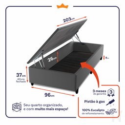 Conjunto Box Baú Solteirão Chicago Cinza 96x203x64 Espuma D33 - 3
