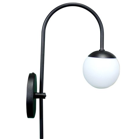 Arandela Arqueada Preta Globo Vidro Branco Leitoso G9