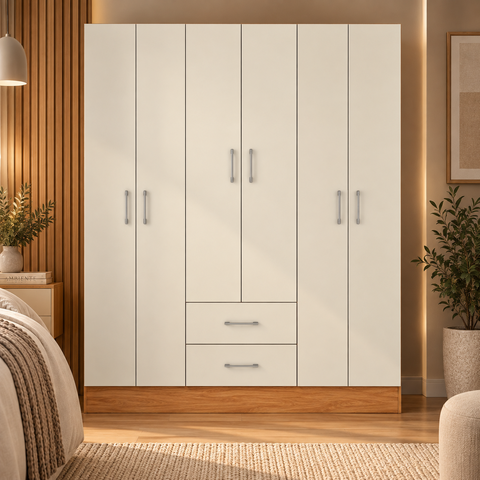 Guarda Roupa Casal 6 Portas 2 Gavetas Jamaica 170cm Cinamomo/Off White - Fellicci Móveis