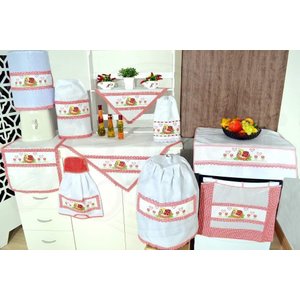 Jogo de Cozinha Ponto Cruz - Joaninha em Vermelho Arte & Tear Jogo Cozinha 10 pçs pra Fogão 4 Bocas