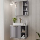 Ver imagem 1 de Gabinete Suspenso Banheiro Noruega 60cm com Cuba e Espelheira Treviso Cinza/Platina