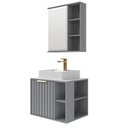 Ver imagem 2 de Gabinete Suspenso Banheiro Noruega 60cm com Cuba e Espelheira Treviso Cinza/Platina