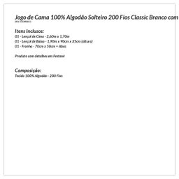 Jogo de Cama Solteiro de Algodão 200 Fios Liso Branco com Detalhe em Dourado 3 Peças - 5