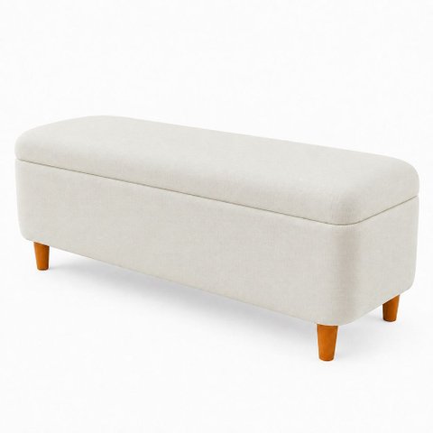Puff Baú Bella 90cm Pés Madeira Factor Off White - Sallar Home
