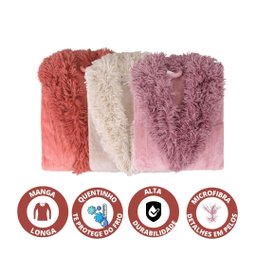 Roupão Infantil Microfibra Detalhe em Pelos TAM 9 a 12 Anos Atlanta - Bege - 4