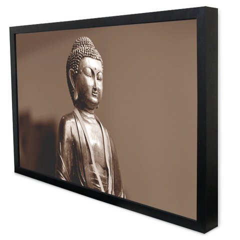 Quadro Decorativo Caixa Alta com Vidro Buda TaColado Moldura Preta 120 x 80cm