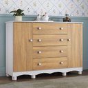 Ver imagem 1 de Cômoda Infantil 125cm 2 Portas e 4 Gavetas Dengo Multimóveis Mp4440 Branco/madeirado