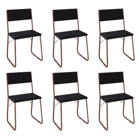 Kit 6 Cadeiras Angra Estofadas para Mesa Sala de Jantar Cozinha Conforto e Design - Cobre/preto