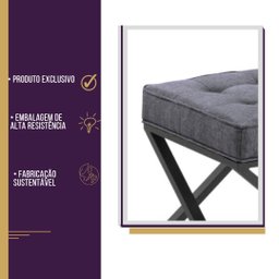 Puff Quadrado Estilo Industrial de Linho - Chumbo - 6