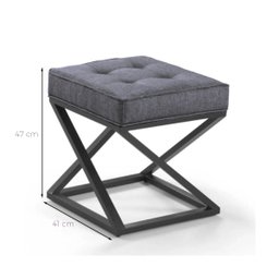 Puff Quadrado Estilo Industrial de Linho - Chumbo - 5