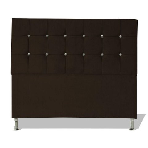 Cabeceira de Cama Box Cristal Queen 160 Cm Botão Strass Suede Marrom do Lar Móveis
