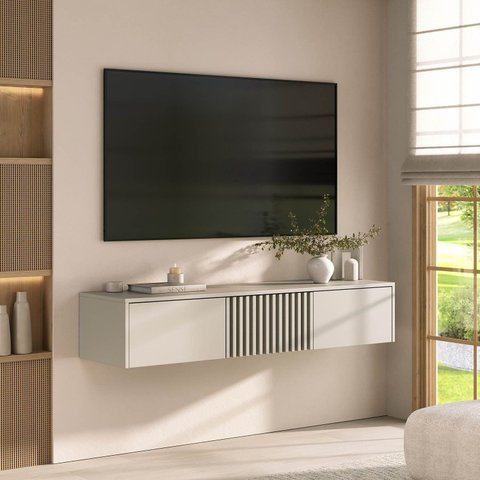 Rack para TV até 50 Polegadas 135cm Portas Ripadas Aruá CabeCasa MadeiraOriginals