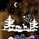 Ver imagem 1 de Adesivo para Vitrine Natal Renas Pinheiros Lua e Neve-Pequeno 48x34cm