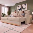 Ver imagem 5 de Sofá Retrátil e Reclinável 2,25m Toronto com Espuma D33 Linho Bege Claro Cama Inbox