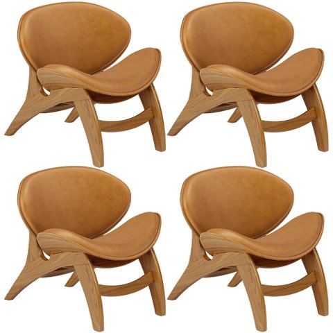 Kit 4 Poltronas Decorativa Orgânica Sala Living Kadosh L02 Couríssimo Canela - Lyam Decor