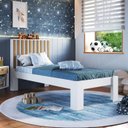 Ver imagem 2 de Cama Solteiro Cabeceira Ripada 108x206cm Branco Mel Proddy