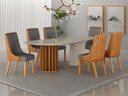 Ver imagem 1 de Conjunto Jantar 6 Cadeiras Maciça 2x1 Pilar Vdc- Arbo Design Cinamomo Off White , Linho Chumbo