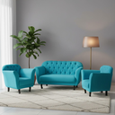 Ver imagem 2 de Kit Namoradeira + 2 Poltronas Decorativa Dália Veludo Azul Turquesa