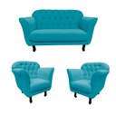 Ver imagem 3 de Kit Namoradeira + 2 Poltronas Decorativa Dália Veludo Azul Turquesa
