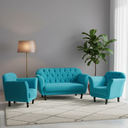 Ver imagem 1 de Kit Namoradeira + 2 Poltronas Decorativa Dália Veludo Azul Turquesa