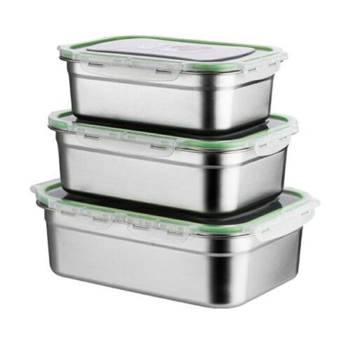 Kit 3 Potes Herméticos de Inox com Tampa Plástica Cozinha