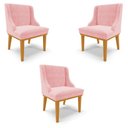 Ver imagem 1 de Kit 3 Cadeiras Decorativas Sala de Jantar Base Fixa de Madeira Firenze Suede Rosa Bebê/Castanho G19