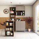 Ver imagem 1 de Cozinha Compacta 4 Peças com Bancada Mesa Gourmet Armário com Nicho Balcão 80cm Mel Luciane Móveis