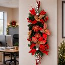 Ver imagem 1 de Arranjo Natalino Parede Decoração Enfeite Bolas Flores 90cm