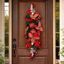 Ver imagem 5 de Arranjo Natalino Parede Decoração Enfeite Bolas Flores 90cm