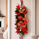 Ver imagem 3 de Arranjo Natalino Parede Decoração Enfeite Bolas Flores 90cm