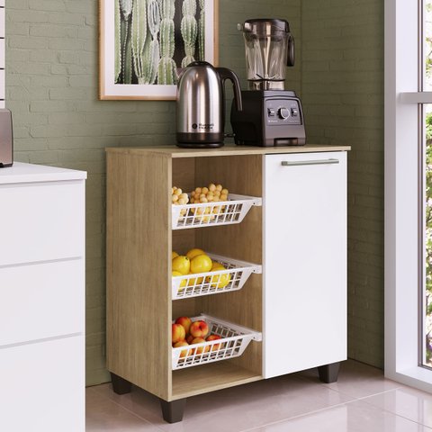 Armário Multiuso Fruteira 68 x 75cm Cozinha 1 Porta MDP Dakar Branco - Clicklar